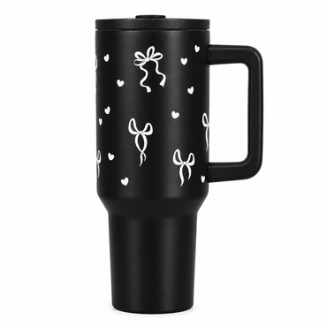 Aesthetic Bow Print Black Stainless Steel Tumbler with RENDOM DESIGN FOR CHARM
