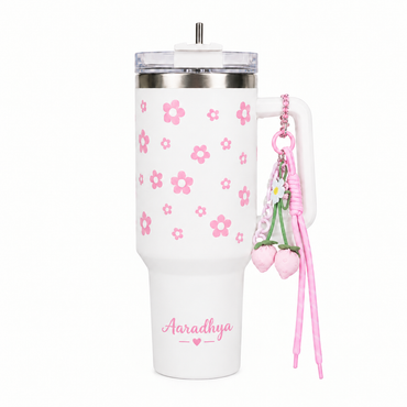 Personalized Pink Daisy Stainless Steel Tumbler