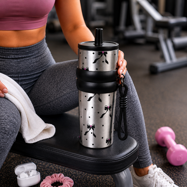 Bow Print Stainless Steel Insulated Tumbler with Straw & Carry Loop