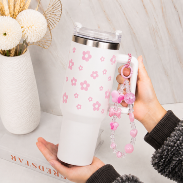 Pink Daisy Stainless Steel Tumbler with Charm |
