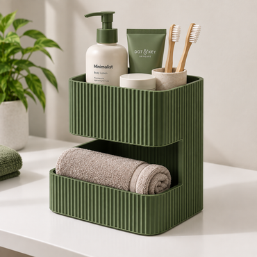 Storage Organizer with 2 Compartments | Multipurpose Countertop Organizer | Toiletry Holder