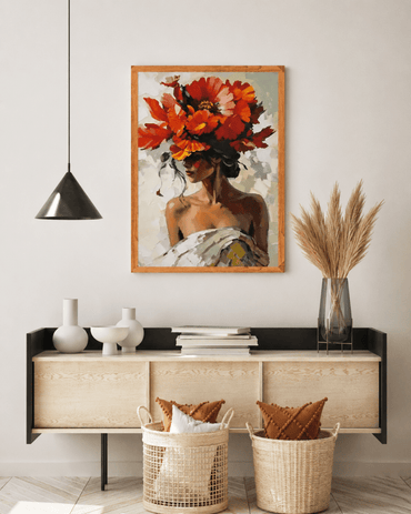 Elegant Woman with Floral Hat Canvas Wall Art - Memories InsiteWOMEN WITH FLORAL HAT FRAME -DARK WOOD