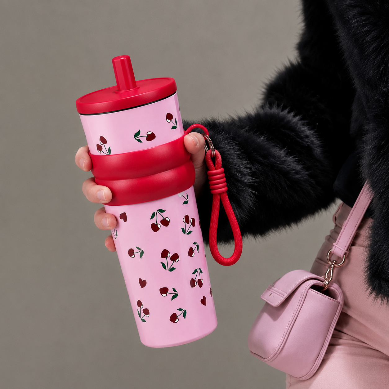 Cherry Blossom Stainless Steel Insulated Tumbler with Straw & Carry Loop