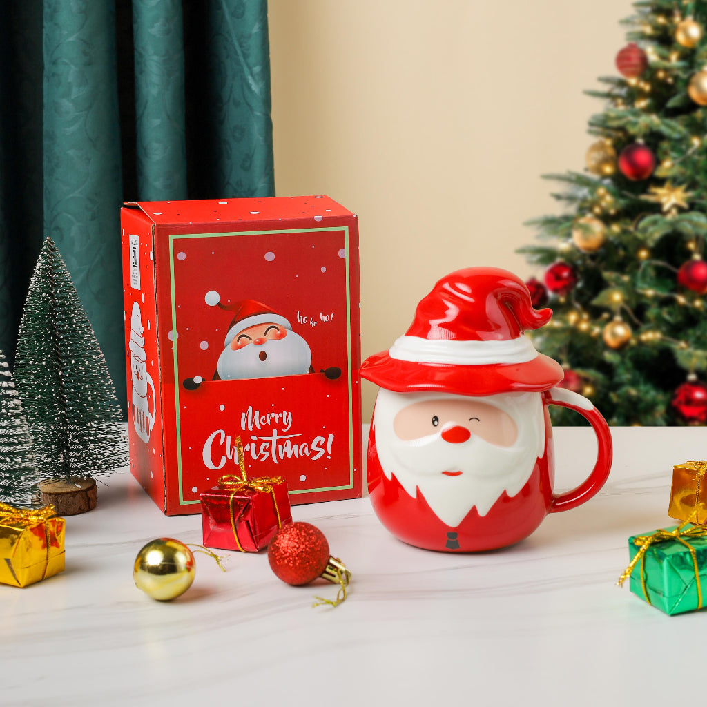 Santa Christmas Ceramic Mug with Hat Lid