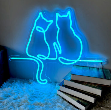 Romantic Cat Neon LED Light – Cozy Wall Décor for Bedroom, Living Room & Café