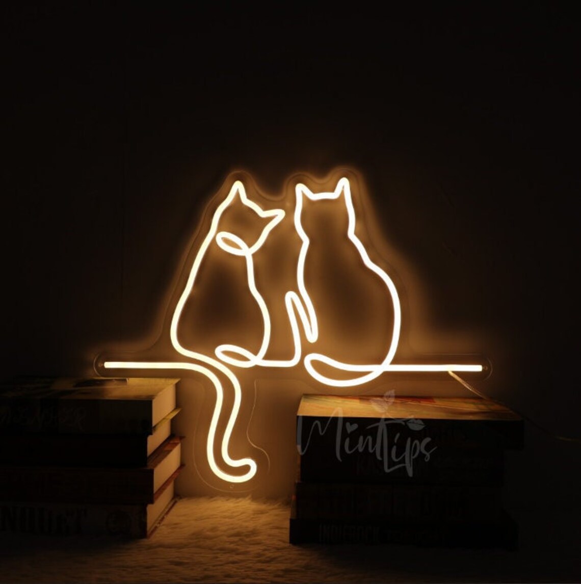 Romantic Cat Neon LED Light – Cozy Wall Décor for Bedroom, Living Room & Café