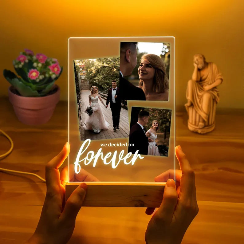 ✨ Personalized Wedding LED Frame – “We Decided on Forever” Keepsake ✨