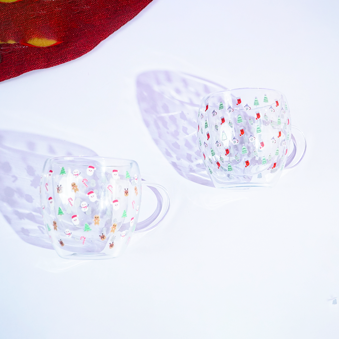 Set of 2 Memories Insite – Santa & Tree Christmas Glass Mug