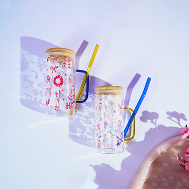 Set of 2 Bloom & Cheer Glass Tumblers – Where Everyday Elegance Meets Festive Joy