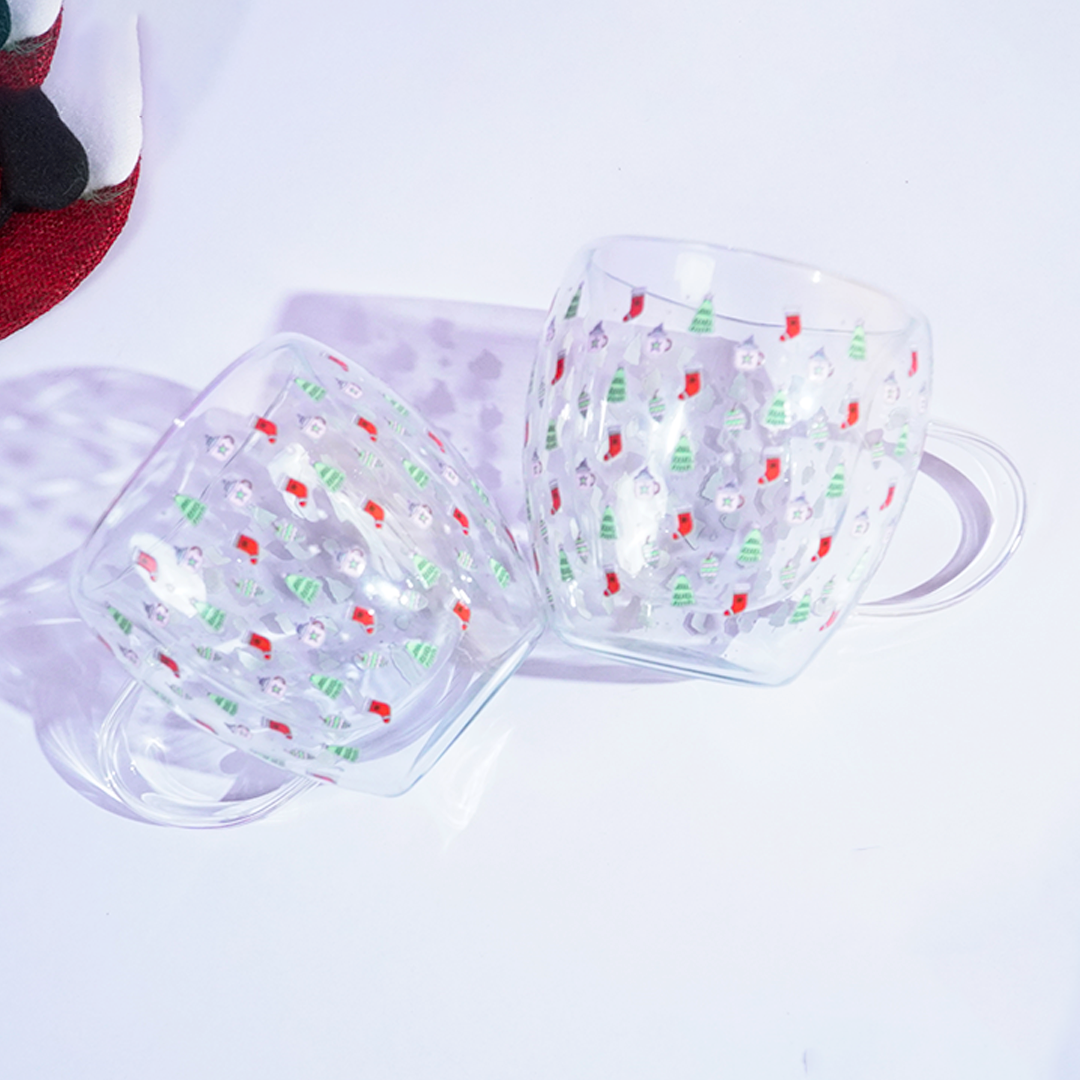 Set-2 Christmas Tree & Stocking -Double Wall Glass Mug