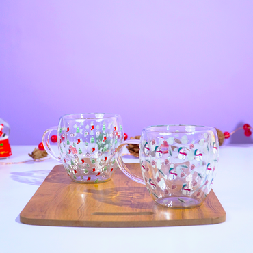 Set of 2 Snowy Cheer Glass Mug – Festive Sips, Merry Vibes! 🎄☕