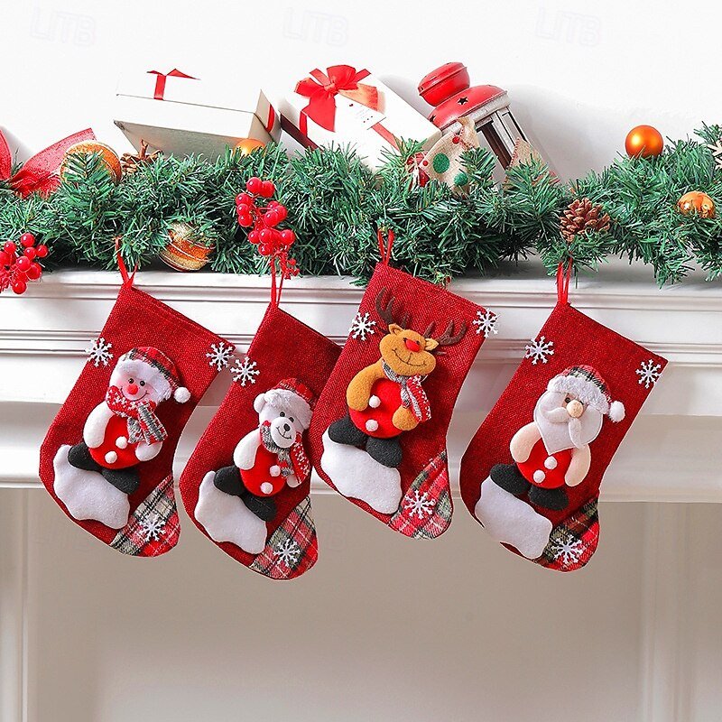 Set of 4 Christmas Tree Ornaments Christmas Stockings - Random design only - Memories InsiteCHRISTMAS SOCKS