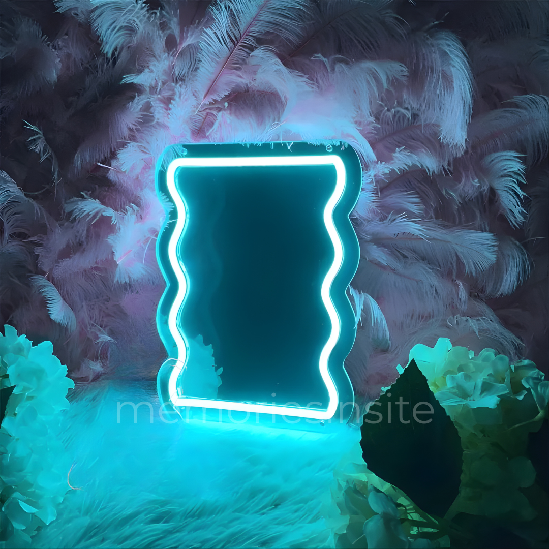 Wavy Rectangle Neon Acrylic Mirror — Modern Warm Glow Wall Decor