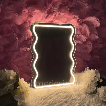 Wavy Rectangle Neon Acrylic Mirror — Modern Warm Glow Wall Decor - Memories InsiteWAVY RECTANGLE ACRYLIC NEON MIRROR- 6*8.5 INCH