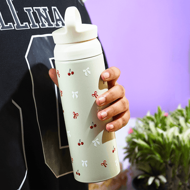 Cherry Charm Water Bottle – 500 ML - Memories InsiteCHERRY CHARM WATER BOTTLE -WHITE