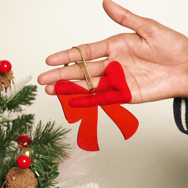 Red Bow designed Christmas Decoration Ornaments- Set of 2 - Memories InsiteSet-2