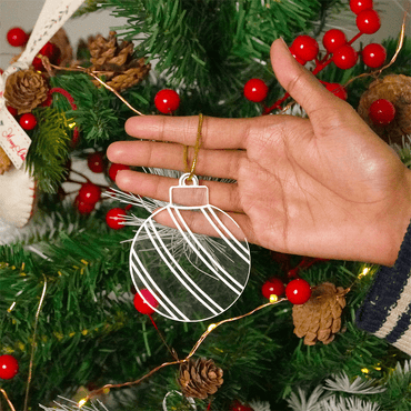 Set of 2 Striped Acrylic Bauble Ornament – Elegant 8cm Christmas Hanging Décor - Memories InsiteACRYLIC BAUBLE ORNAMENT SET OF-2