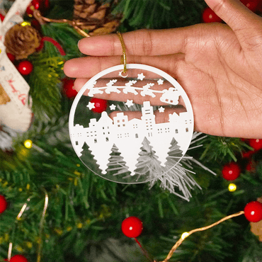 Set of 2 Acrylic Christmas Cityscape Ornaments – Hanging Décor - Memories InsiteCHRISTMAS CITYSCAPE ORNAMENT SET OF-2