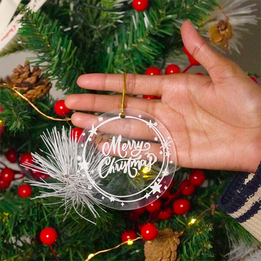 Set of 6 Acrylic Merry Christmas Ornaments – Festive Star Border Hanging Décor