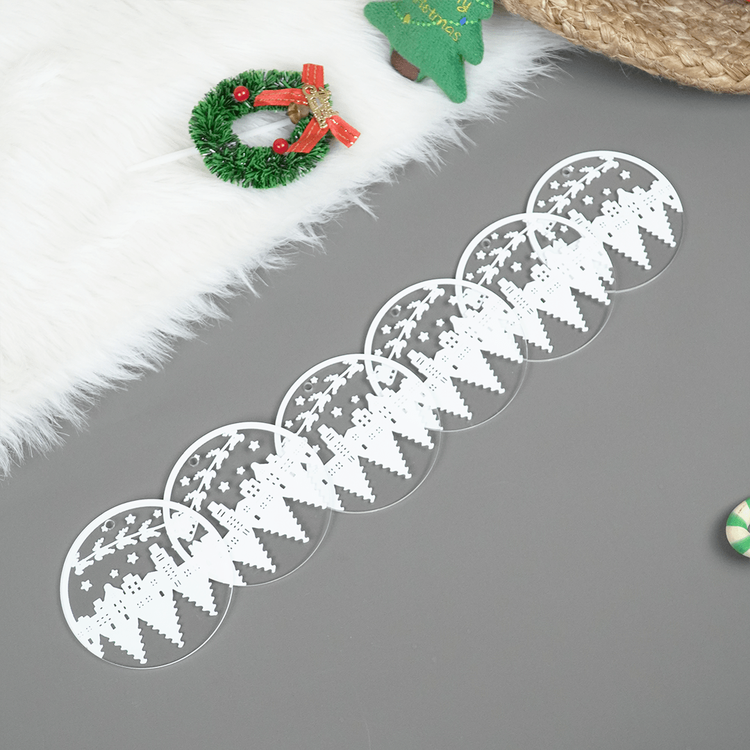 Set of 2 Acrylic Christmas Cityscape Ornaments – Hanging Décor - Memories InsiteCHRISTMAS CITYSCAPE ORNAMENT SET OF-2