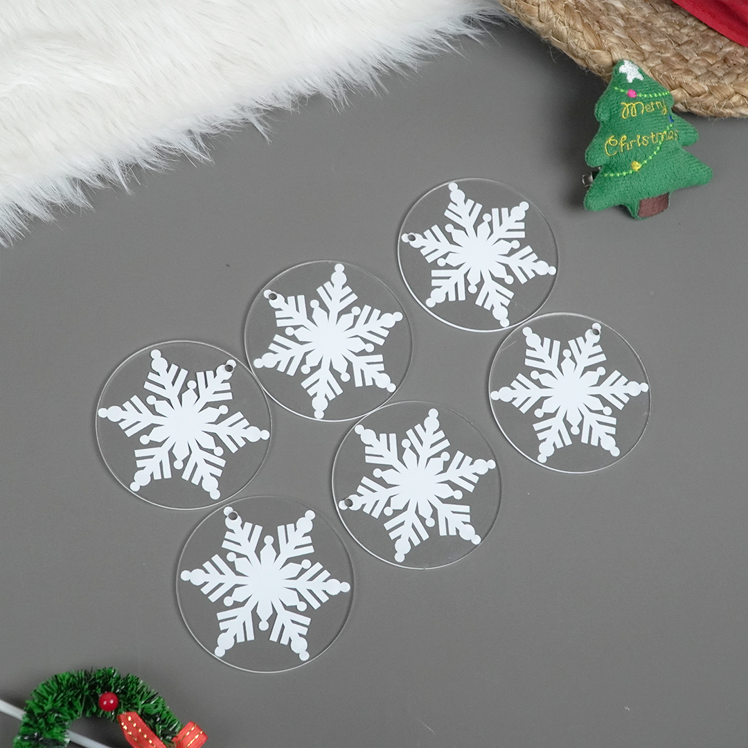 Set of 6 Acrylic Snowflake Ornaments – Elegant Frosted Christmas Décor