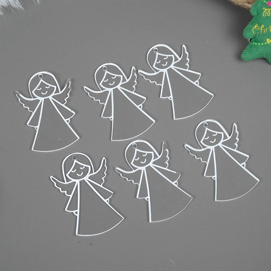 Set of 6 Acrylic Angel Christmas Ornament – Cute Holiday Hanging Décor (8cm)