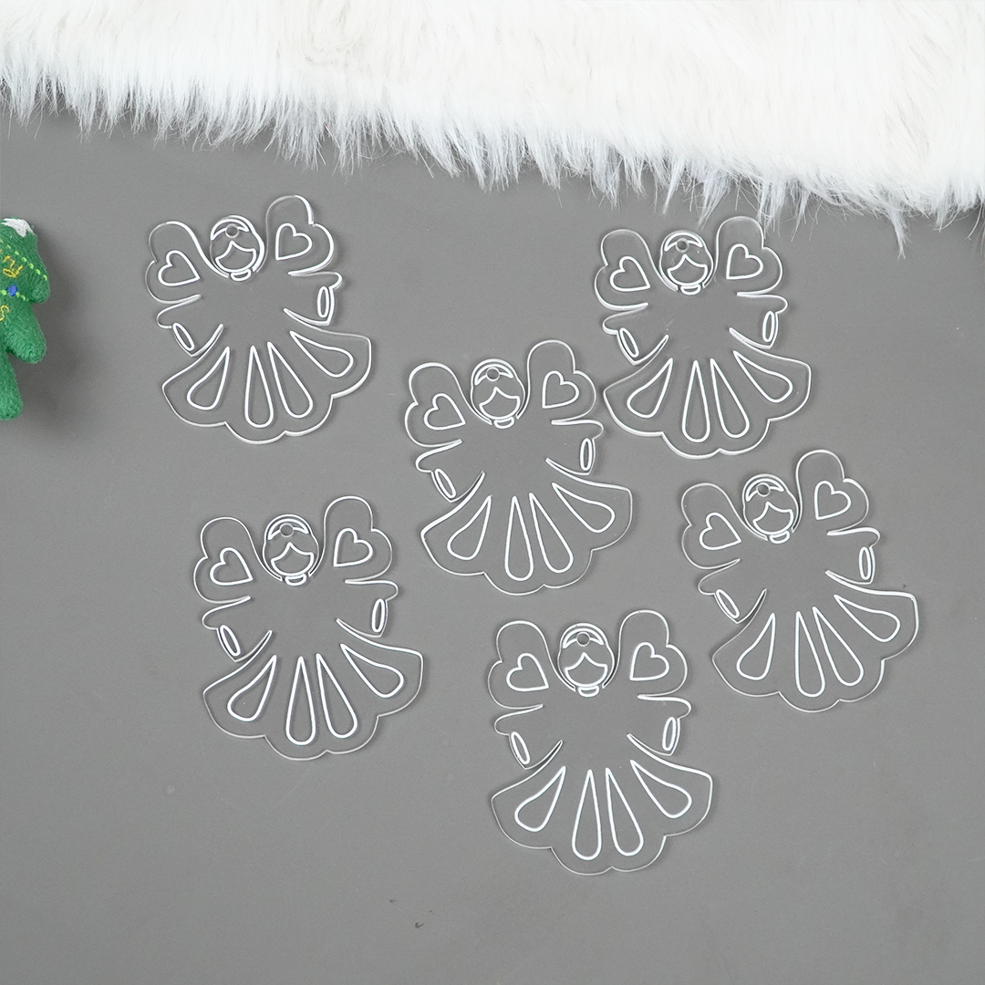 Set of 6 Acrylic Angel Doll Ornaments – Elegant Clear Christmas Decorations