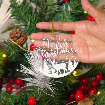 Set of 2 –Merry Christmas Reindeer Scene Acrylic Ornament – Premium Hanging Decoration (8cm) - Memories InsiteMERRY CHRISTMAS REINDEER SCENE ACRYLIC ORNAMENT SET OF-2