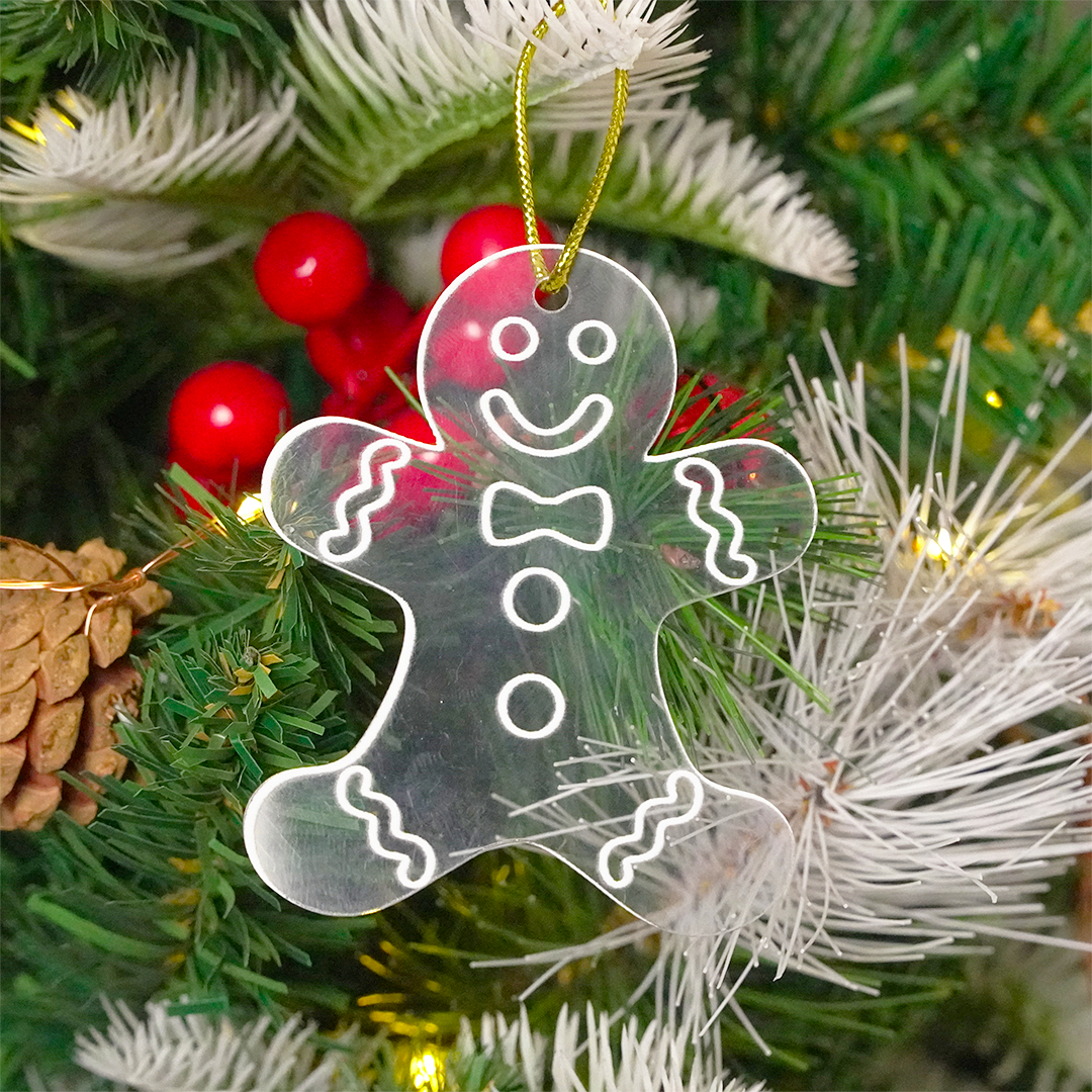 2 pcs Acrylic Gingerbread Man Ornaments – Cute Clear Christmas Decoration Set - Memories InsiteGINGERBREAD MAN ORNAMENT SET OF- 2