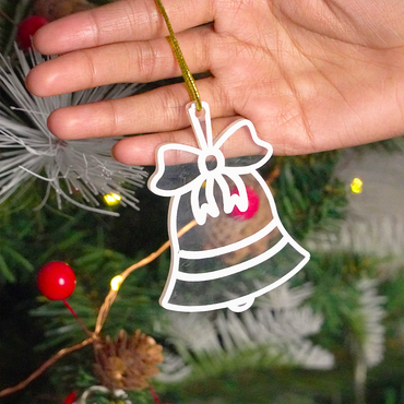 Set of 6 Acrylic Christmas Bell Ornaments – Elegant Hanging Décor (8 cm)