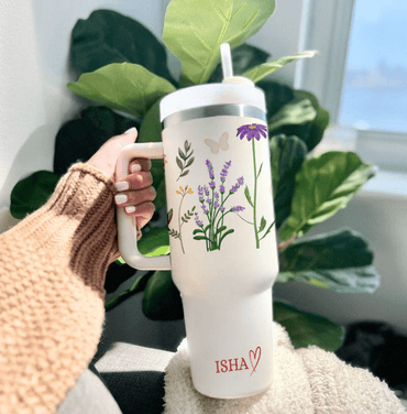 Personalized FloraCup™ Tumbler with Straw & Lid - Memories InsiteMIX FLOWERS PRINTED TUMBLER- ( WHITE )