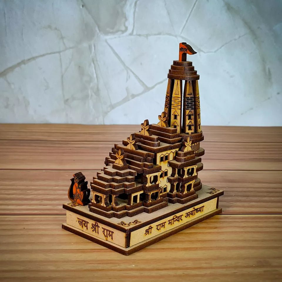 Shri Ram Mandir Ayodhya 3D Model Wooden Hand Carved Temple Decorative Showpiece - Memories InsiteSHRI RAM MANDIR