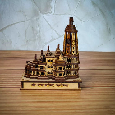 Shri Ram Mandir Ayodhya 3D Model Wooden Hand Carved Temple Decorative Showpiece - Memories InsiteSHRI RAM MANDIR