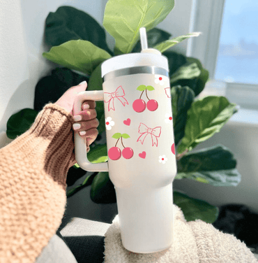 Personalized BerryBow™ Tumbler with Straw & Lid - Memories InsiteCHERRY & BOW DESIGN PRINTED TUMBLER-1