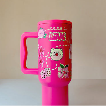 “Hot Pink Love Doodle Tumbler – Leak-Proof & Stylish”