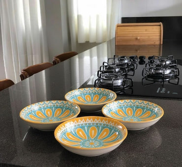 Vibrant Sunshine Bloom Ceramic Bowls – Set of 4 (220ml each) - Memories InsiteSUNSHINE BLOOM CERAMIC BOWLS SET OF 4