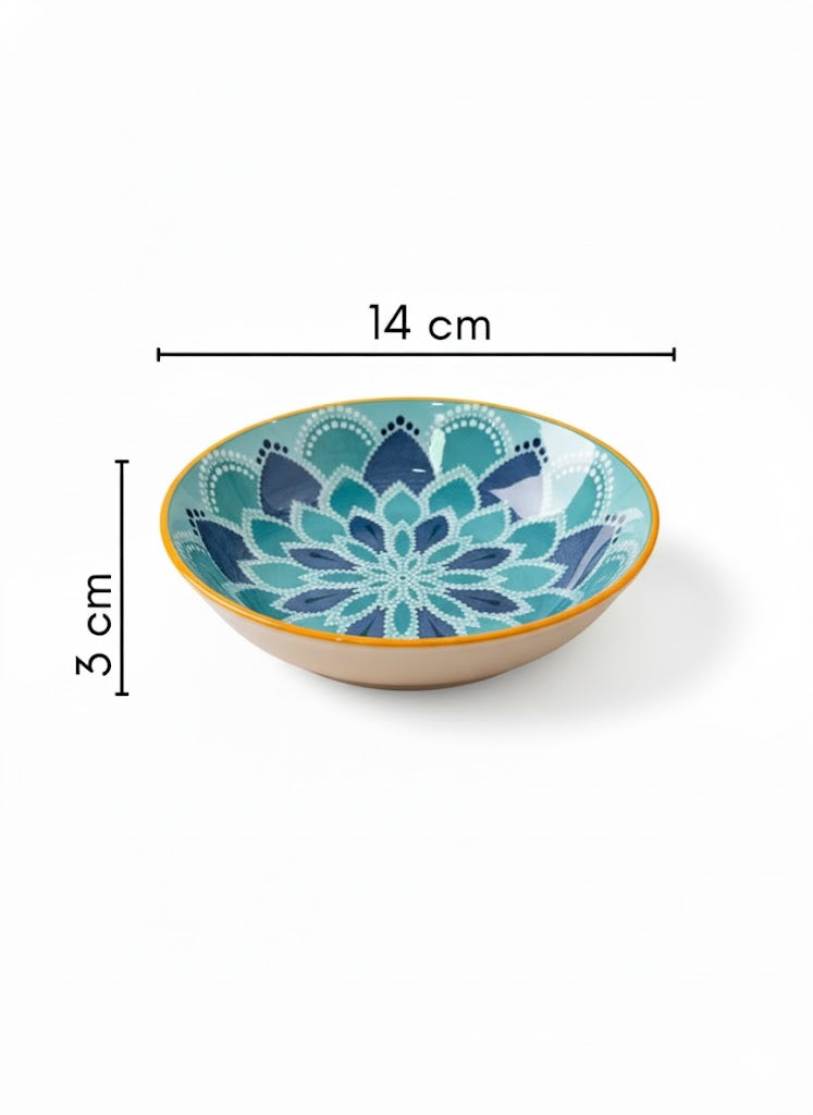 Elegant Aqua Bloom Ceramic Bowls – Set of 4 | Perfect for Snacks, Salads & Desserts