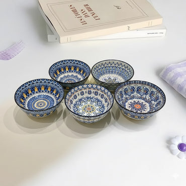 Bohemian Mosaic Ceramic Bowls – Set of 6 | Handcrafted Multi-Pattern Snack Bowls