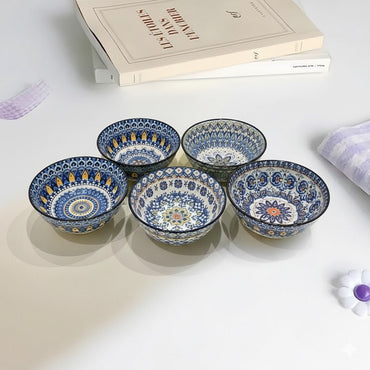 Bohemian Mosaic Ceramic Bowls – Set of 6 | Handcrafted Multi-Pattern Snack Bowls - Memories InsiteBohemian Mosaic Ceramic Bowl Set
