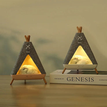 Cute Cat House in Tent Shape Lamp Night Light with Wireless Bluetooth Speaker for Bedroom, Home, office, Party, Room décor, Valentine, Birthday Gifts etc. - Memories InsiteCat Tent House Night Light & Speaker