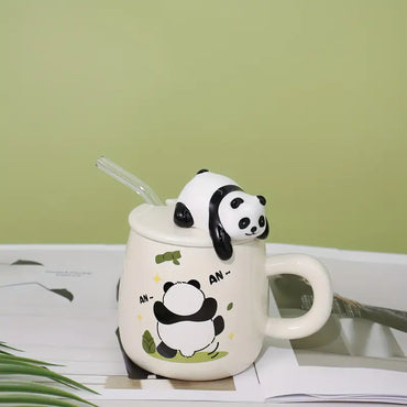 Ceramic Panda Pattern Mug With Straw