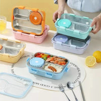 Stainless Steel Bento Lunch Box (3 Grid) With Bowl