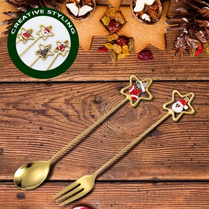 Stainless Steel Christmas Fork And Spoon Set