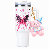 Butterfly Print Tumbler with Handle & Charm | Reusable Travel Cup | Cute Everyday Drinkware