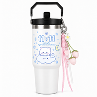 11:11 Printed Tumbler with Handle & Straw | Reusable Travel Cup | Cute Everyday Drinkware