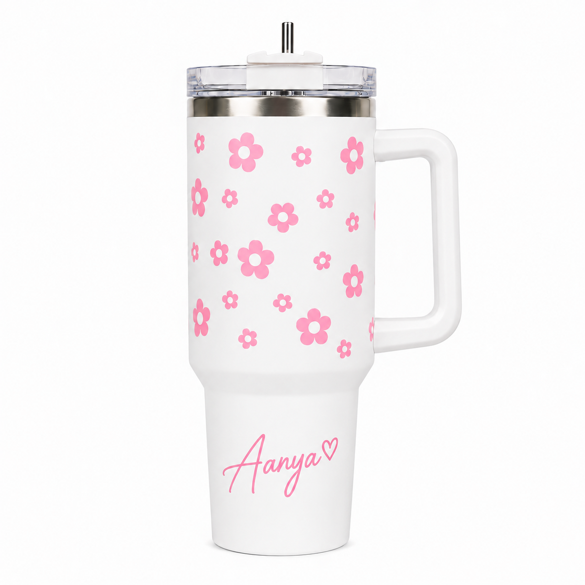 Personalized Pink Daisy Stainless Steel Tumbler