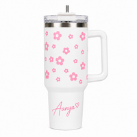 Personalized Pink Daisy Stainless Steel Tumbler