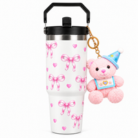 Bow Print Tumbler with Handle & Charm | Reusable Travel Cup | Cute Everyday Drinkware
