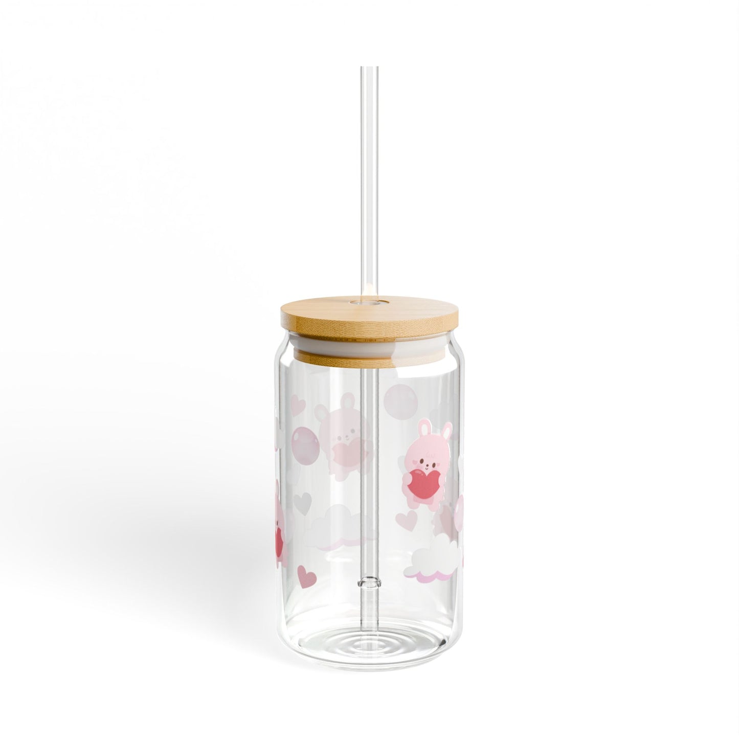 Personalized Heart Bunny Glass Jar Coffee Tumbler