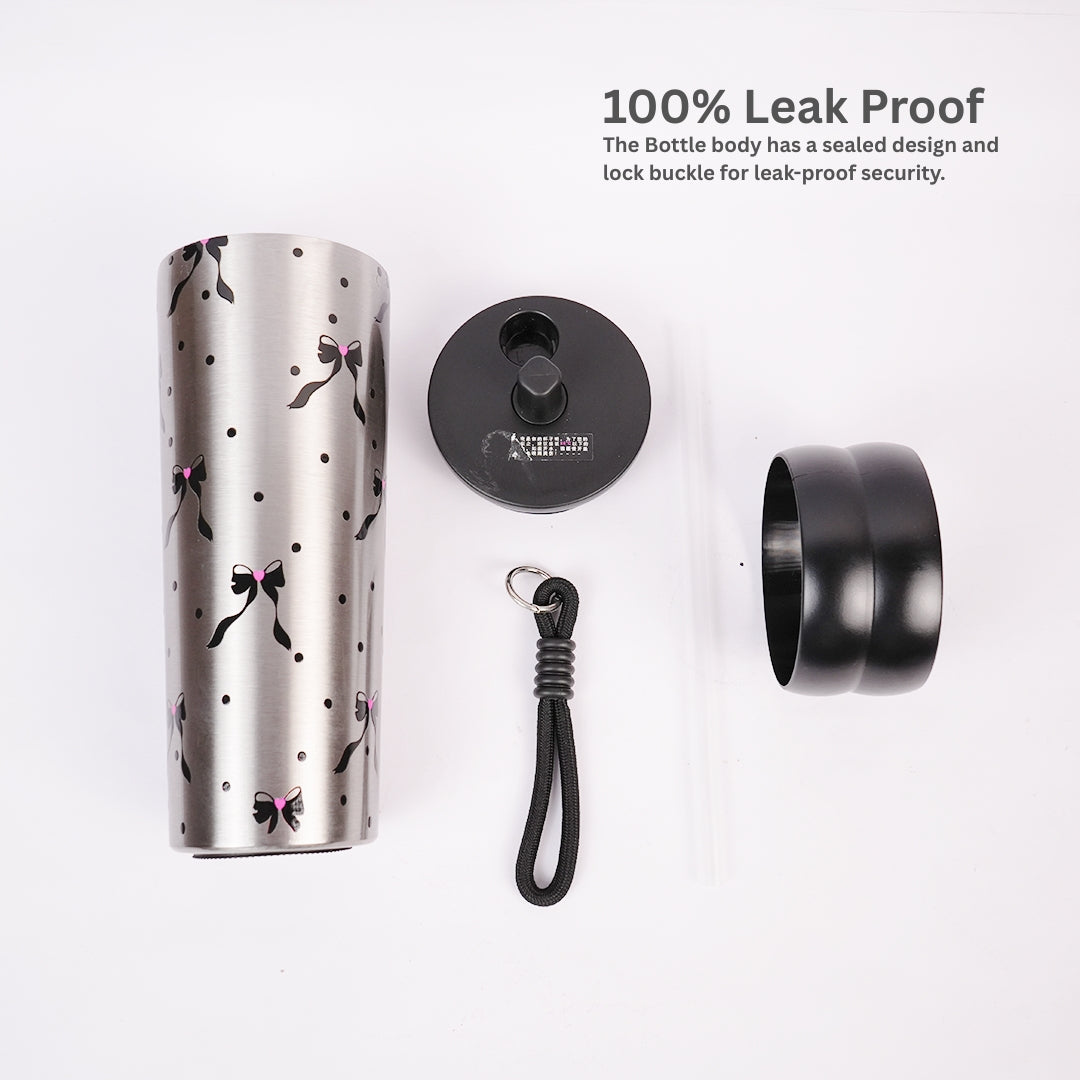 Bow Print Stainless Steel Insulated Tumbler with Straw & Carry Loop